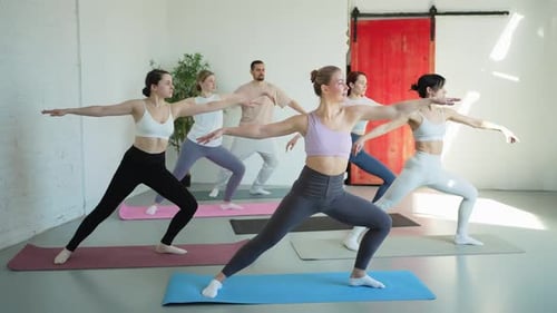 Yoga Class Pilates Workout Group of Sporty People Doing Exercise in Studio Class for Yoga Wellness