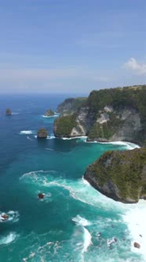 Aerial View of Scenic Cliffs and Turquoise Sea on Nusa Penida Island Bali