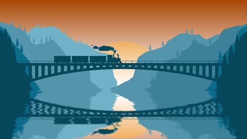 Bahnüberquerung bei Sonnenuntergang — Filmmusik Berglandschaft 4 K