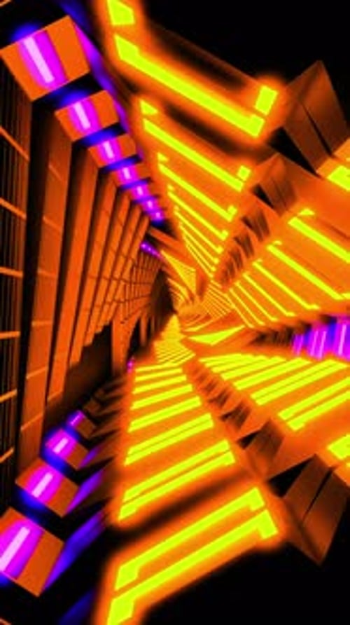 Vertical Colorful Abstract Tunnel VJ loop Motion Background. Neon Light Tunnel Triangular neon tunne