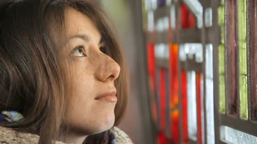 Happiness Concept Of Magic Good Feels, The Miracle Time Before Christmas. Closeup Face One Lady W...