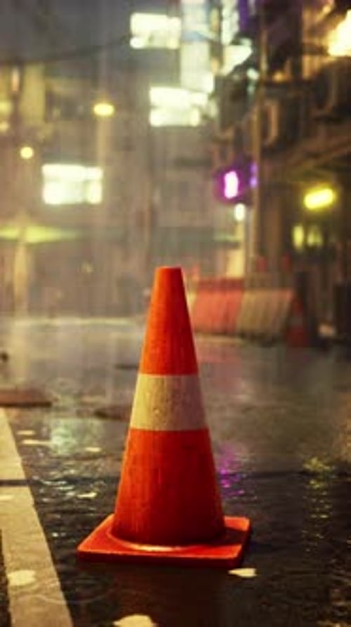 Traffic Cone By Asian Roadside