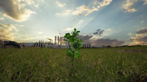 Tree And A Factory Emitting Smoke, Highlighting Environmental Issues