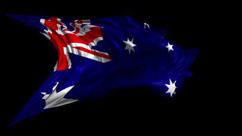 Realistic Waving Australian National Flag on Black Background