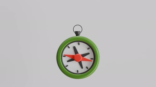 Vibrant 3D Animation of a Green Metallic Compass Navigation