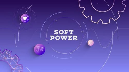 Soft Power Title Reveal with Corporate Icons and Abstract Gears