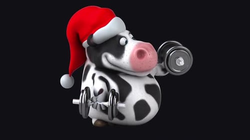 Fun 3D cartoon cow with weights (with alpha channel included)