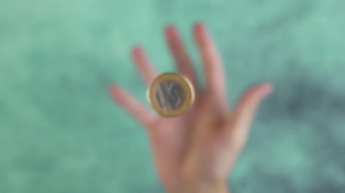 Euro Coin Spinning Slow Motion Abstract