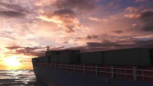Cargo ship with containers in the sea at sunset, Timelapse