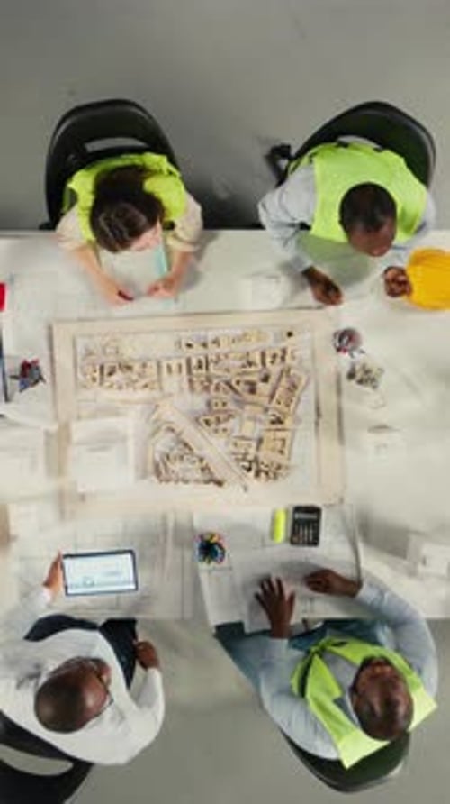 Vertical Video Top Down View of Architects and Engineers Collaborating on Housing