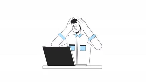Flat Design Animation of Stressed Person Working on Laptop