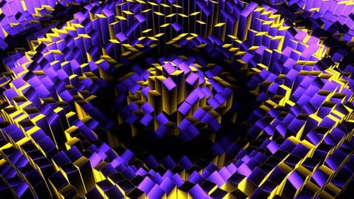 Fondo de ondas rectangulares con forma aleatoria púrpura y amarillo Vj Loop en 4K