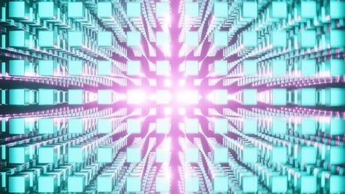Cyan and Pink Abstract Cube Volume Background VJ Loop with Rotation in 4K