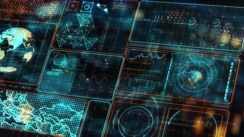 Futuristic Interface Displaying Earth and Data Analysis Charts