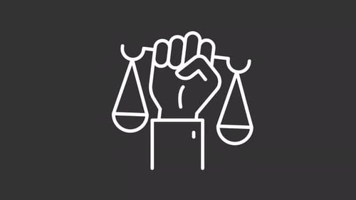 Flat Design Icon Animation: Fist Holding Scales of Justice