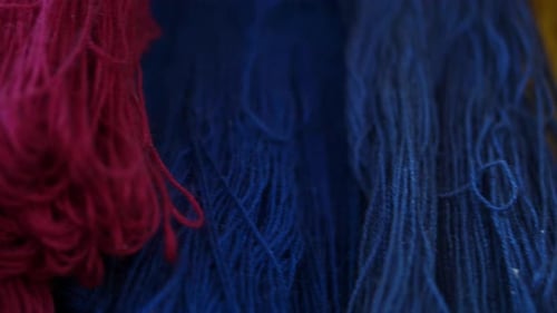 Colorful Yarn Strands in Macro Detail