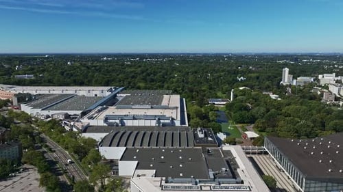 Aerial view of Messe Essen, the exhibition center of the city of Essen, Germany