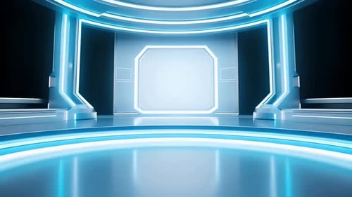 podium Futuristic showcase with platform for product displaying. Empty modern stage display