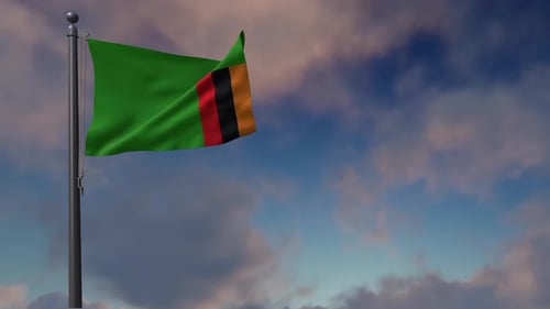 Realistic Zambia Flag Waving Against Cloudy Sky
