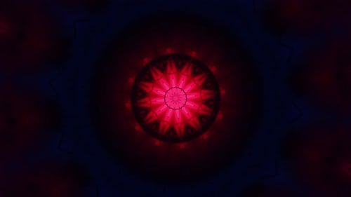 Fundo azul e vermelho com desenho circular no centro. Caleidoscópio
VJ loop