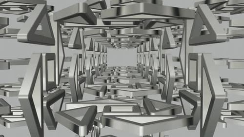 Geschäftshintergrund mit rotierenden silbernen Formen, Reflexion, Figuren, 3D-Render, exklusiv