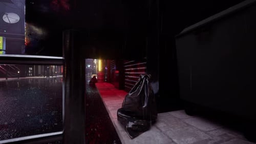 Dynamic Fly-Through of Neon Futuristic Urban Cityscape