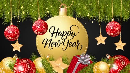 Happy New Year Text Reveal on Golden Christmas Ornament