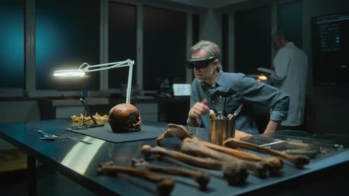 Scientist Examines Skull Using Augmented Reality Glasses