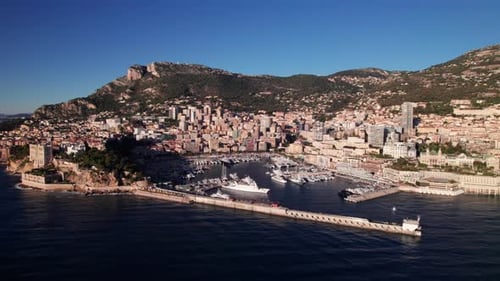 Gorgeous drone view of Monaco. Monte-Carlo, Port Hercule and Rock of Monaco.