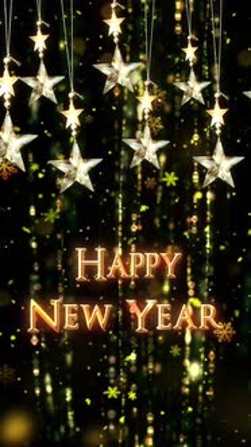 Glowing Gold Stars and Glitter Happy New Year Celebration Title