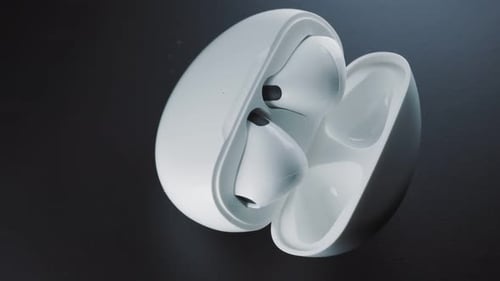 Wireless Earbuds in Open Case Extreme Close Up