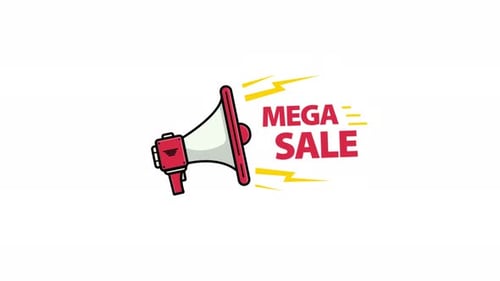 Animated Megaphone Announcing Mega Sale