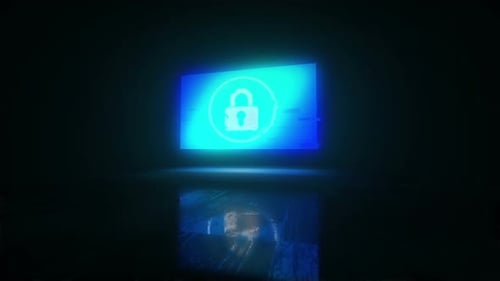 Cyber Security Glitch Text and Padlock Reveal Animation