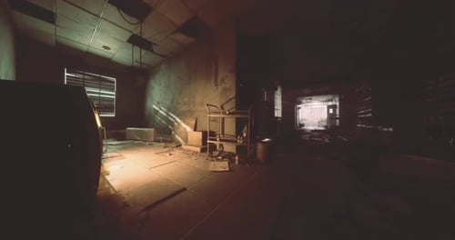 Dark Abandoned Medical Facility with Volumetric Light