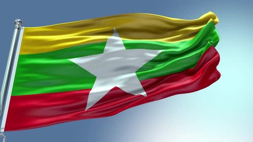 4k render Myanmar Flag video waving in wind Myanmar Flag Wave Loop waving in win