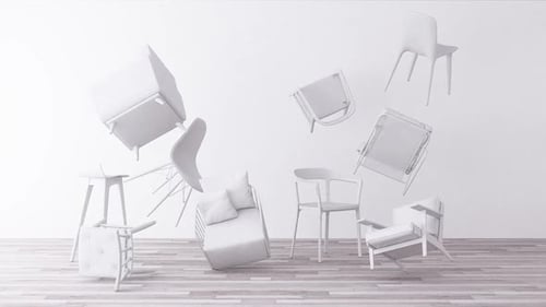 Floating Modern White Chairs Furniture Design Animation