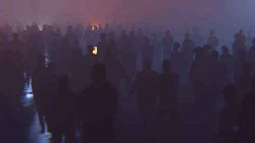 Atmospheric Silhouettes of People Walking in Fog