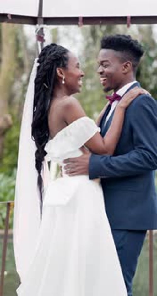 Romantic Couple Embraces on Wedding Day