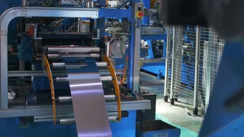 Automatical Machine Rolling Metal Sheet In Industrial Factory. Process Production Metal Parts At ...