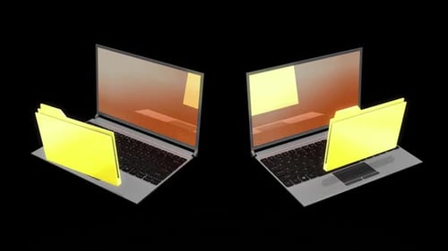 Two Laptops with Animated Folders Data Transfer Concept