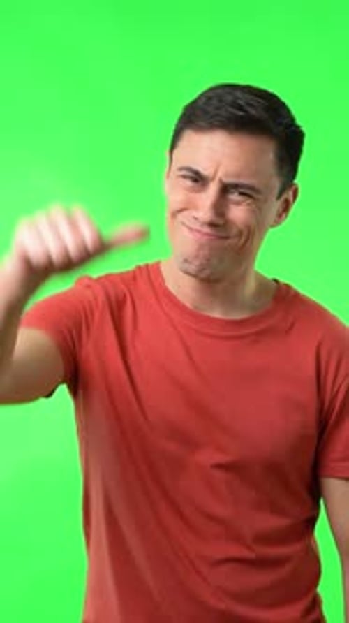 Young Adult Gesturing on Green Screen Background