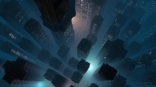 Big Futuristic City In Stormy Weather seen from above
