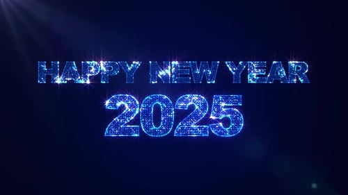 Happy New Year 2025 Glitter Particles Text
