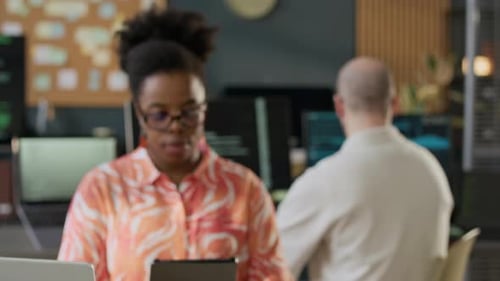Portrait of African American Female Developer Working in Open Space Office