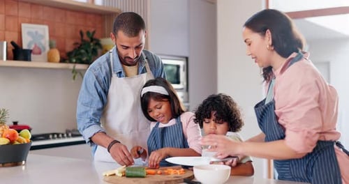 Family Preparing Food Together in Kitchen