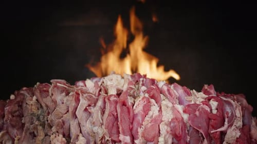 Turkish Traditional Food Doner Cag Kebab On Fire 1