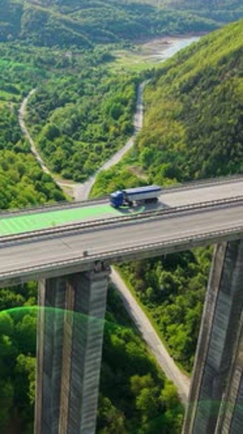 Autonomous Trucks and Cars Driving Across Bridge AI SelfDriving Vehicles with Sensors GPS and Smart