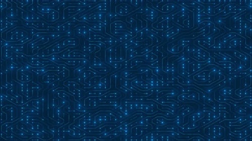 Digital Circuit Board Animation with Glowing Data Flow