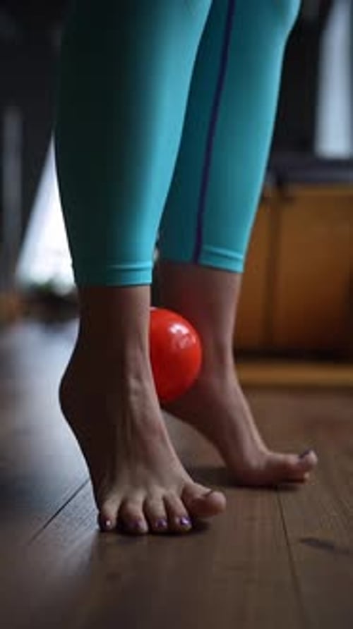 Foot Work Balance and Stretching Exercise with Rubber Massage Ball Fit Healthy and Strong