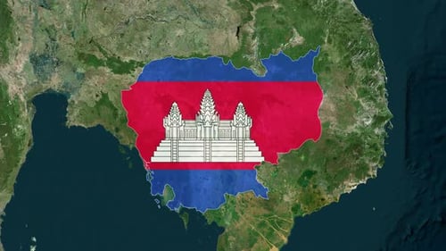 Cambodia Flag Reveal on World Map Zoom